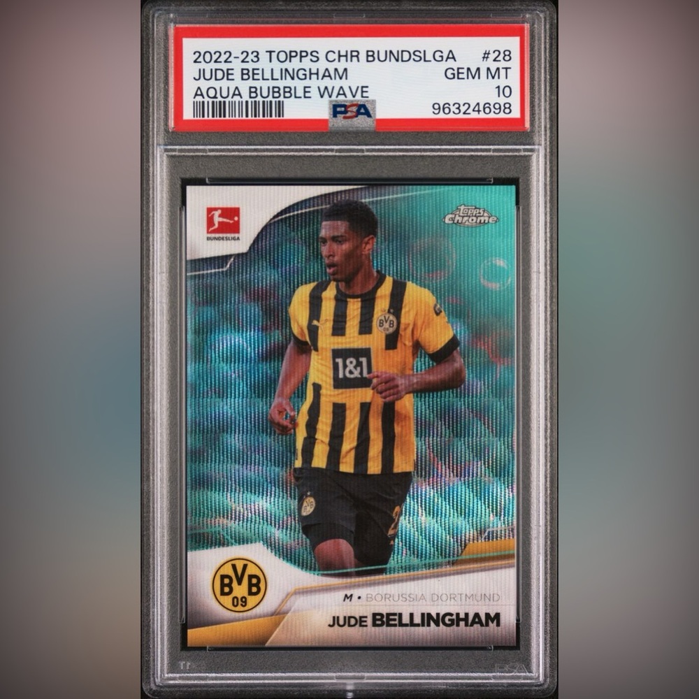 2022 Topps Bundslga Jude Bellingham Aqua Bubble Wave #28 PSA 10